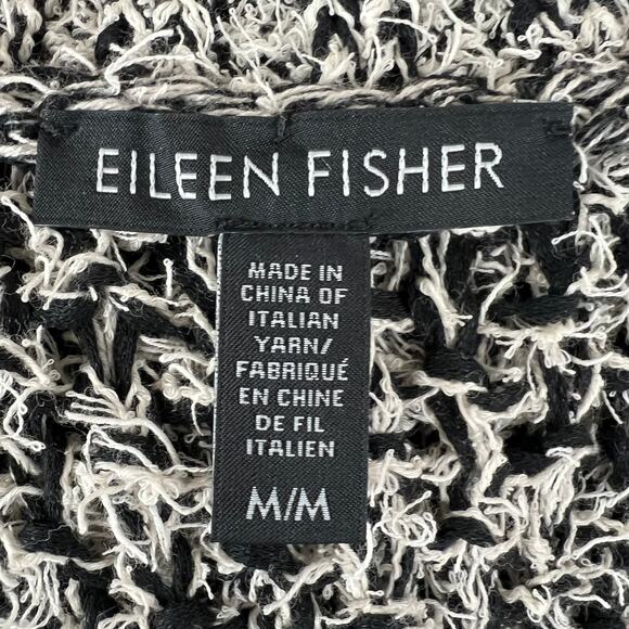EILEEN FISHER Black White Short Sleeve Tufted Cotton Twist Pullover Sz Medium M - Picture 7 of 9